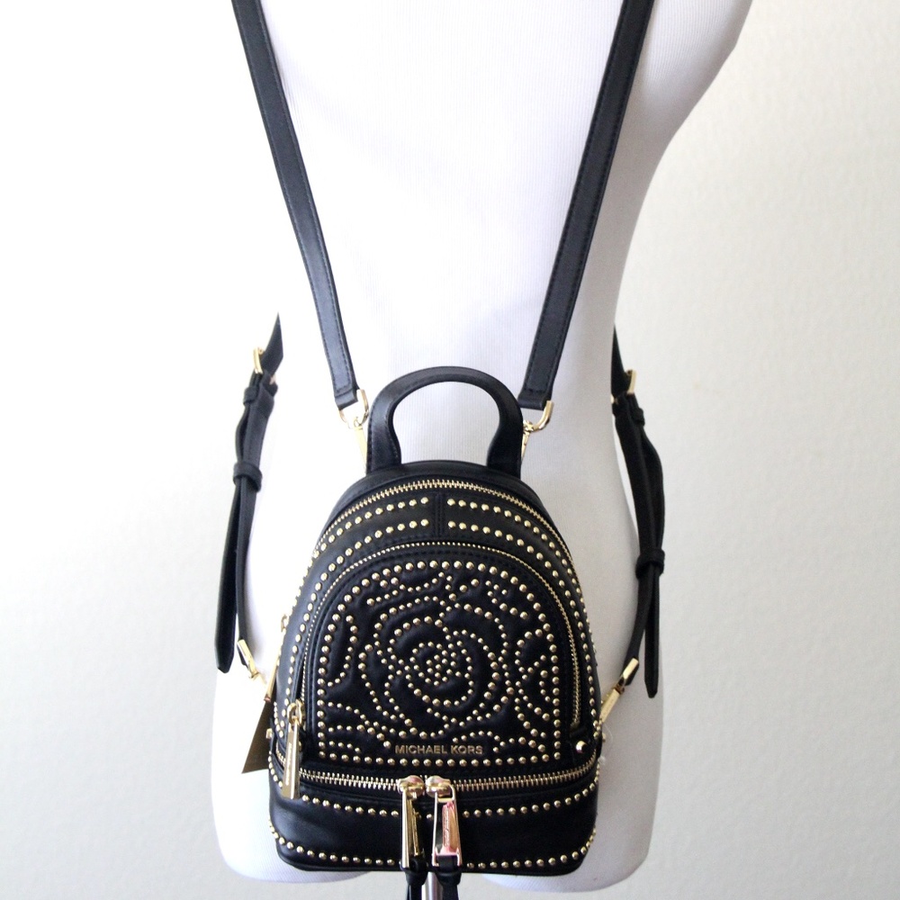 Michael Kors Rhea Mini Rose Studded Backpack - BL